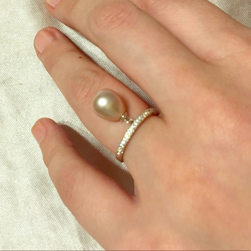 Sterling Silver Lavender Dangle Pearl Ring
